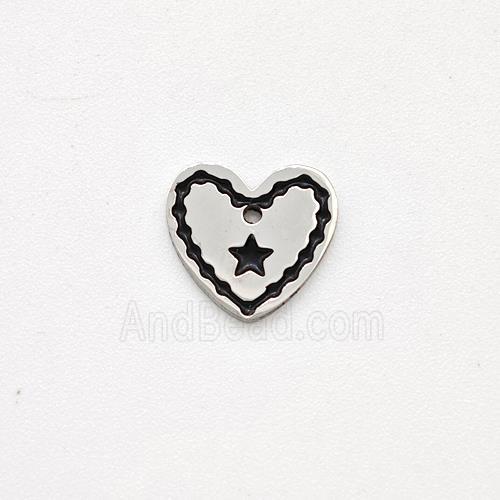 Raw Stainless Steel Heart Pendant Black Enamel Star