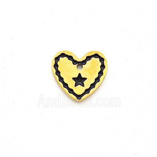 Stainless Steel Heart Pendant Black Enamel Star Gold Plated