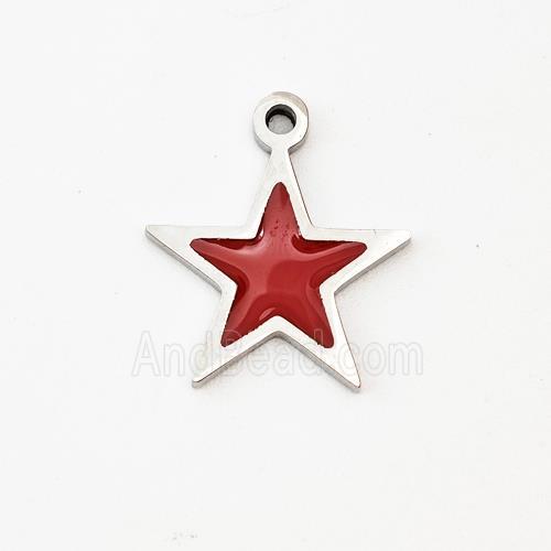 Raw Stainless Steel Star Pendant Red Enamel