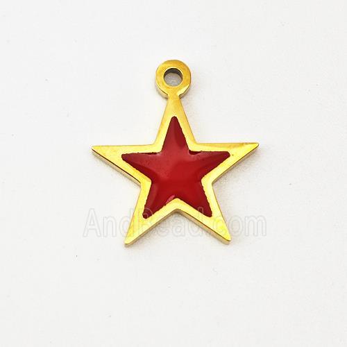 Stainless Steel Star Pendant Red Enamel Gold Plated
