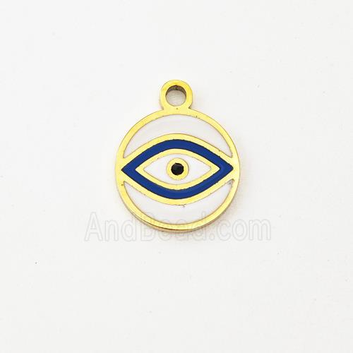 Stainless Steel Evil Eye Pendant Circle Blue Enamel Gold Plated