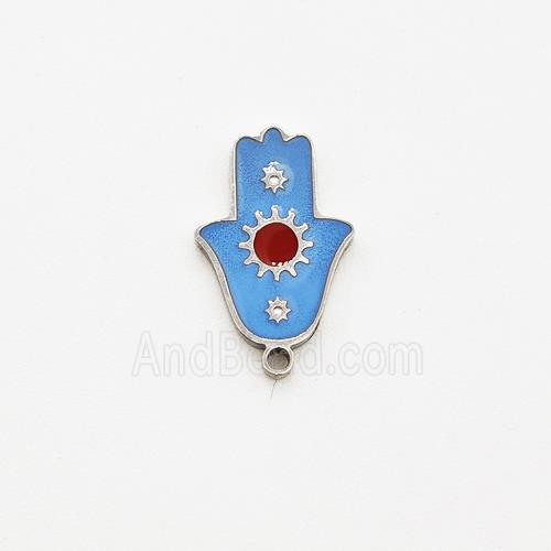 Raw Stainless Steel Hand Pendant Blue Enamel