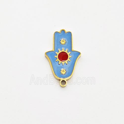 Stainless Steel Hand Pendant Blue Enamel Gold Plated