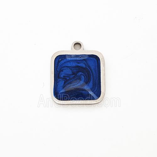 Raw Stainless Steel Square Pendant Blue Painted