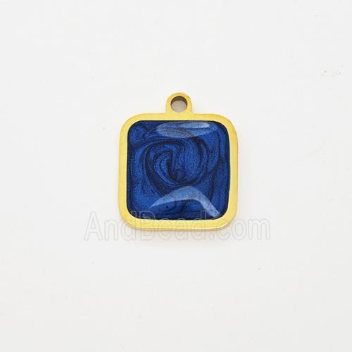 Stainless Steel Square Pendant Blue Painted Gold Plated