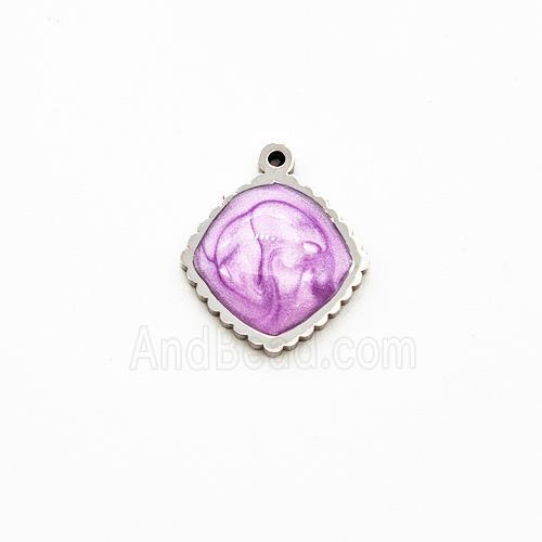 Raw Stainless Steel Square Pendant Purple Painted