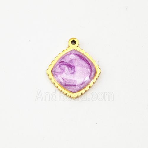 Stainless Steel Square Pendant Purple Painted Gold Plated