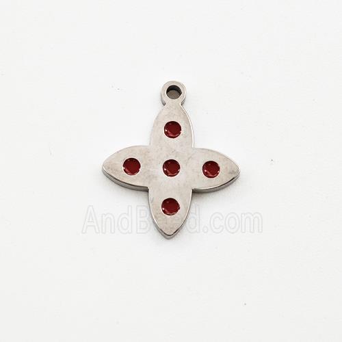 Raw Stainless Steel Star Pendant Red Enamel