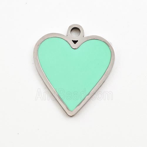 Raw Stainless Steel Heart Pendant Apple Green Enamel