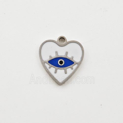Raw Stainless Steel Heart Pendant Blue Enamel Evil Eye