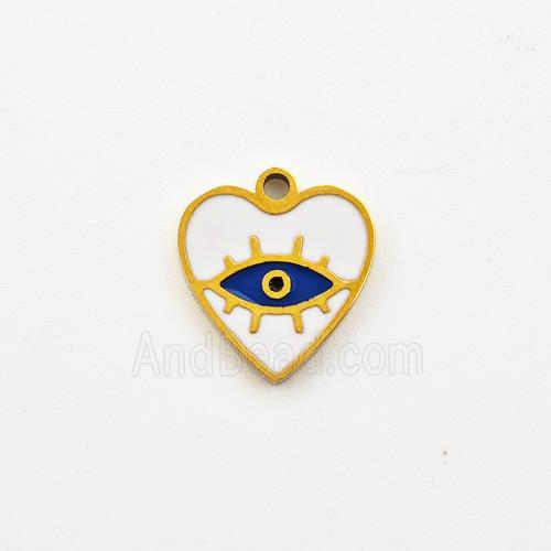 Stainless Steel Heart Pendant Blue Enamel Evil Eye Gold Plated