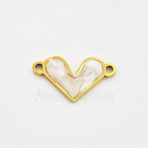Stainless Steel Heart Connector White Painted Gold Plated