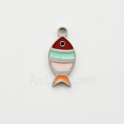 Raw Stainless Steel Fish Pendant Multicolor Enamel