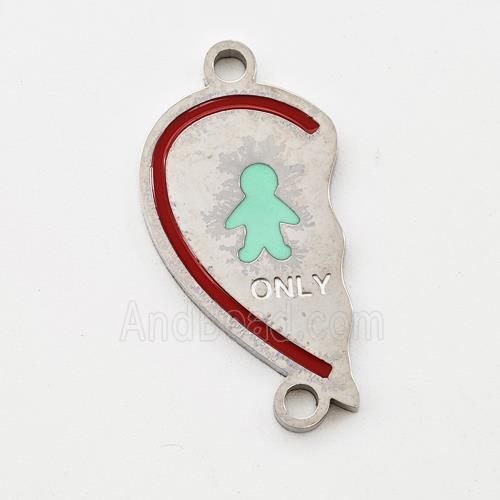 Raw Stainless Steel Connector Split Heart Boy Enamel