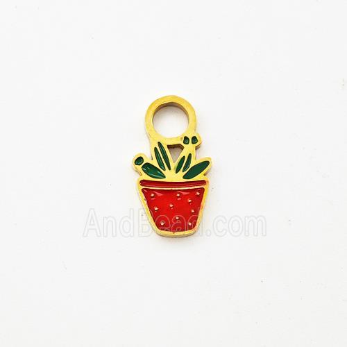 Stainless Steel Flower Plant Pendant Enamel Gold Plated