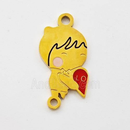 Stainless Steel Kids Boy Connector Split Heart Red Enamel Gold Plated