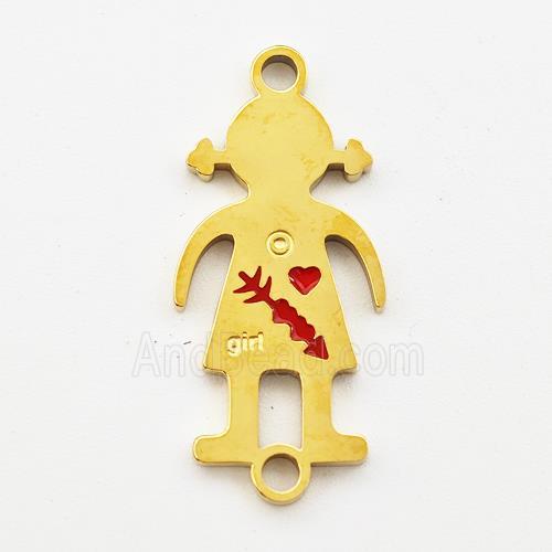 Stainless Steel Kids Girls Connector Split Heart Red Enamel Gold Plated