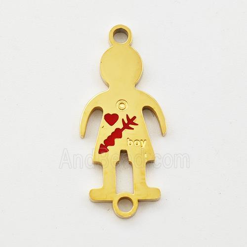 Stainless Steel Kids Boy Connector Split Heart Red Enamel Gold Plated