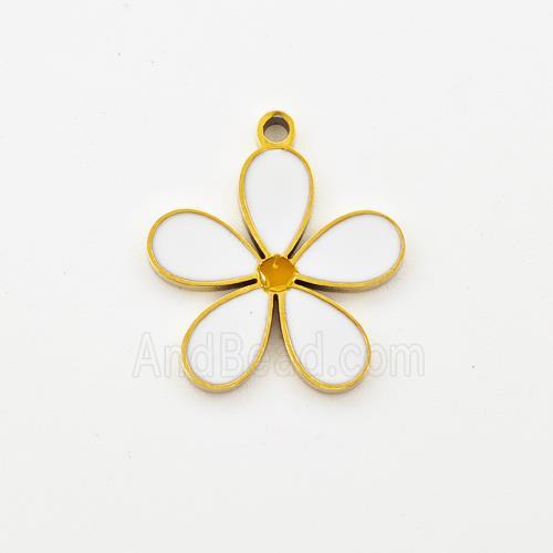 Stainless Steel Flower Pendant White Enamel Gold Plated