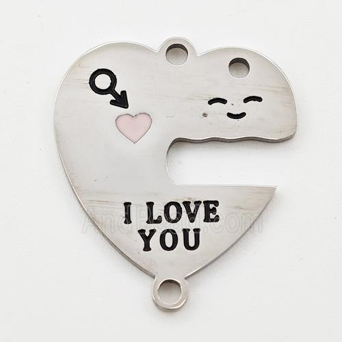 Raw Stainless Steel Heart Connector Emoji Enamel