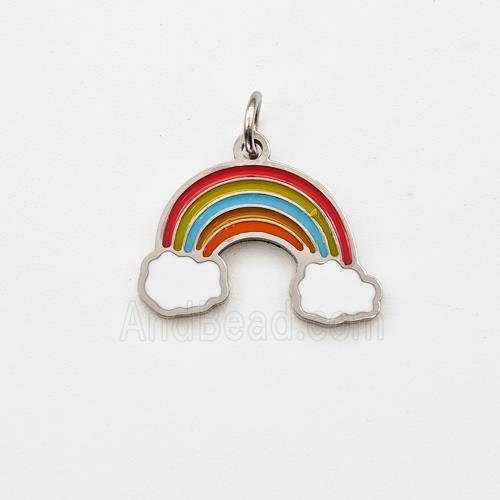Raw Stainless Steel Rainbow Pendant Multicolor Enamel