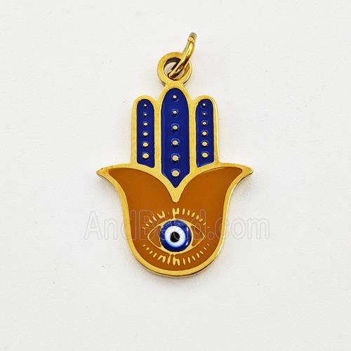 Stainless Steel Hand Pendant Blue Coffee Enamel Evil Eye Gold Plated