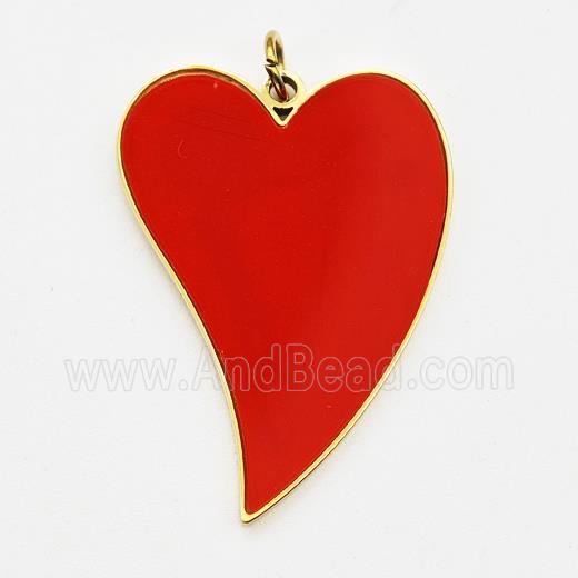 Stainless Steel Heart Pendant Red Enamel Gold Plated
