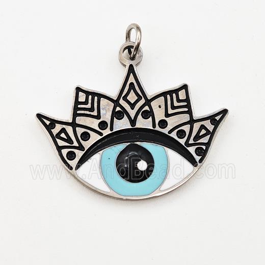 Raw Stainless Steel Evil Eye Pendant Black Enamel