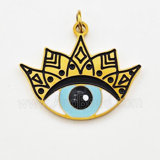 Stainless Steel Evil Eye Pendant Black Enamel Gold Plated
