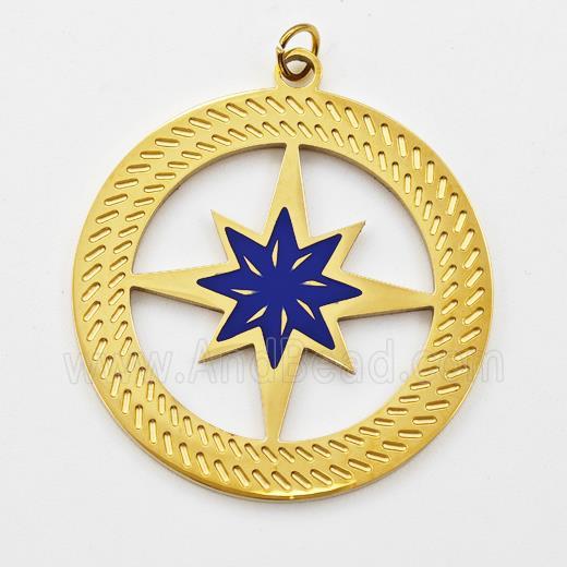 Stainless Steel Compass Pendant Blue Enamel Gold Plated