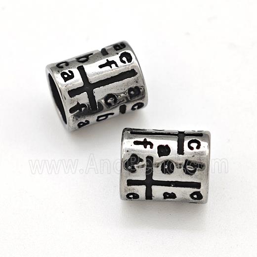 Stainless Steel Tube Beads Mixed Alphabet Large Hole Antique Silver