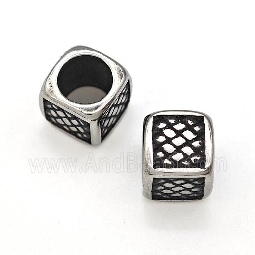 Stainless Steel Cube Beads Large Hole Antique Silver