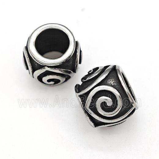 Stainless Steel Round Beads Large Hole Antique Silver