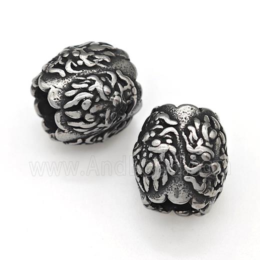 Stainless Steel Barrel Beads Large Hole Antique Silver