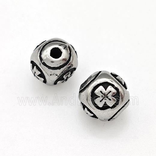 Stainless Steel Round Beads Cross Antique Silver