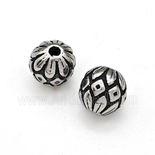 Stainless Steel Round Beads Lotus Antique Silver