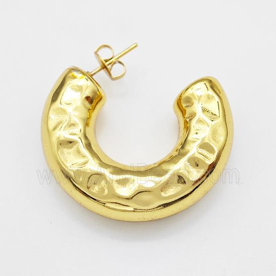 304 Stainless Steel Stud Earring Hammered Gold Plated