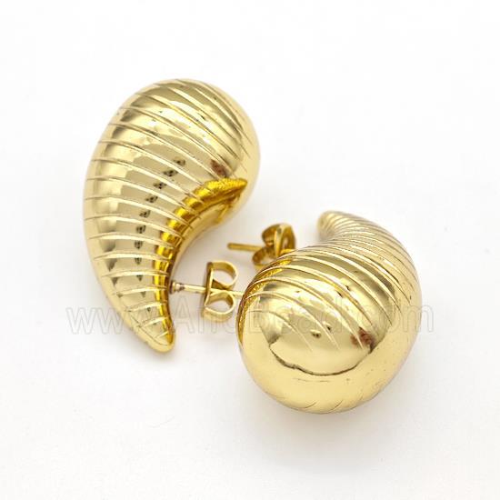 304 Stainless Steel Stud Earring Teardrop Hollow Gold Plated