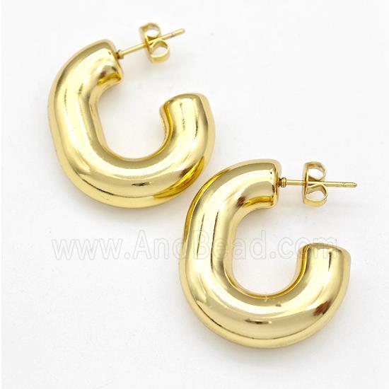 304 Stainless Steel Stud Earring Hollow Gold Plated