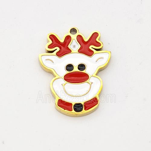Christmas Reindeer Charms 304 Stainless Steel Pendant Enamel Gold Plated