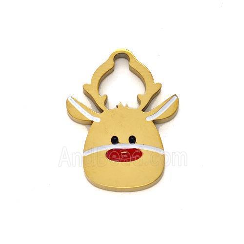 Christmas Reindeer Charms Stainless Steel Pendant Enamel Gold Plated