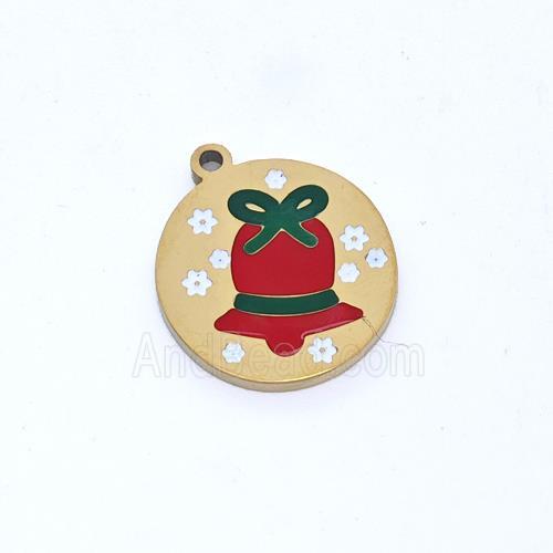 Christmas Bell Charms Stainless Steel Pendant Enamel Gold Plated