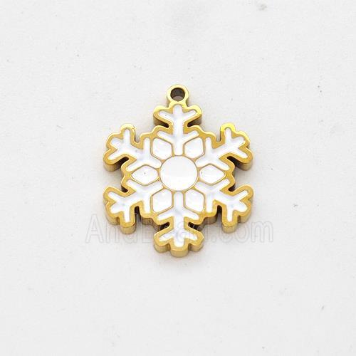 Christmas Snowflake Charms Stainless Steel Pendant White Enamel Gold Plated