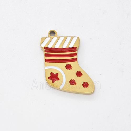 Christmas Stocking Charms Stainless Steel Pendant Enamel Gold Plated
