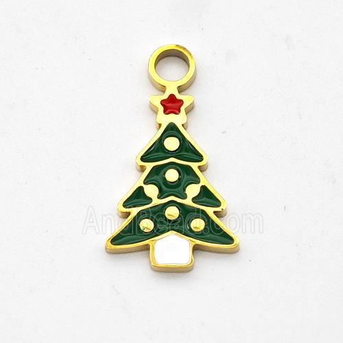 Christmas Tree Charms Stainless Steel Pendant Enamel Gold plated