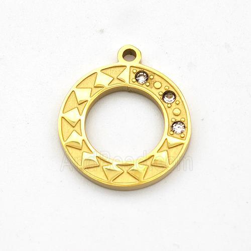 Stainless Steel Circle Pendant Micro Pave Rhinestone Gold Plated
