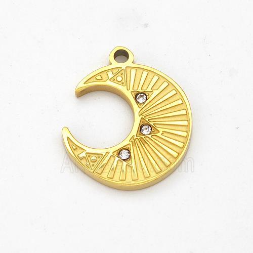 Stainless Steel Moon Pendant Micro Pave Rhinestone Gold Plated