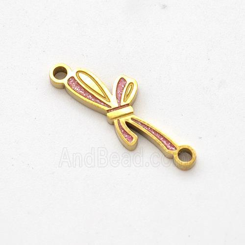 Stainless Steel Bowknot Connector Pink Painted Gold Plated