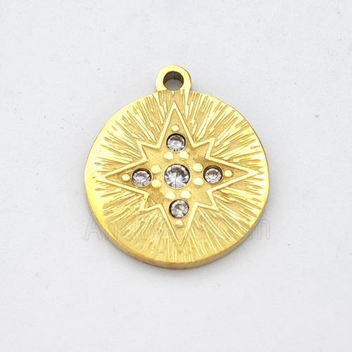 Stainless Steel Northstar Pendant Pave Rhinestone Circle Gold Plated