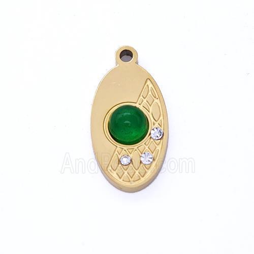Stainless Steel Oval Pendant Pave Rhinestone Gold Plated